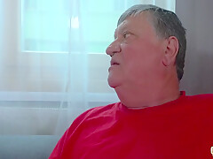 teen 18+ Gets Hard Fucked And Gives Footjob To 2 Grandpas